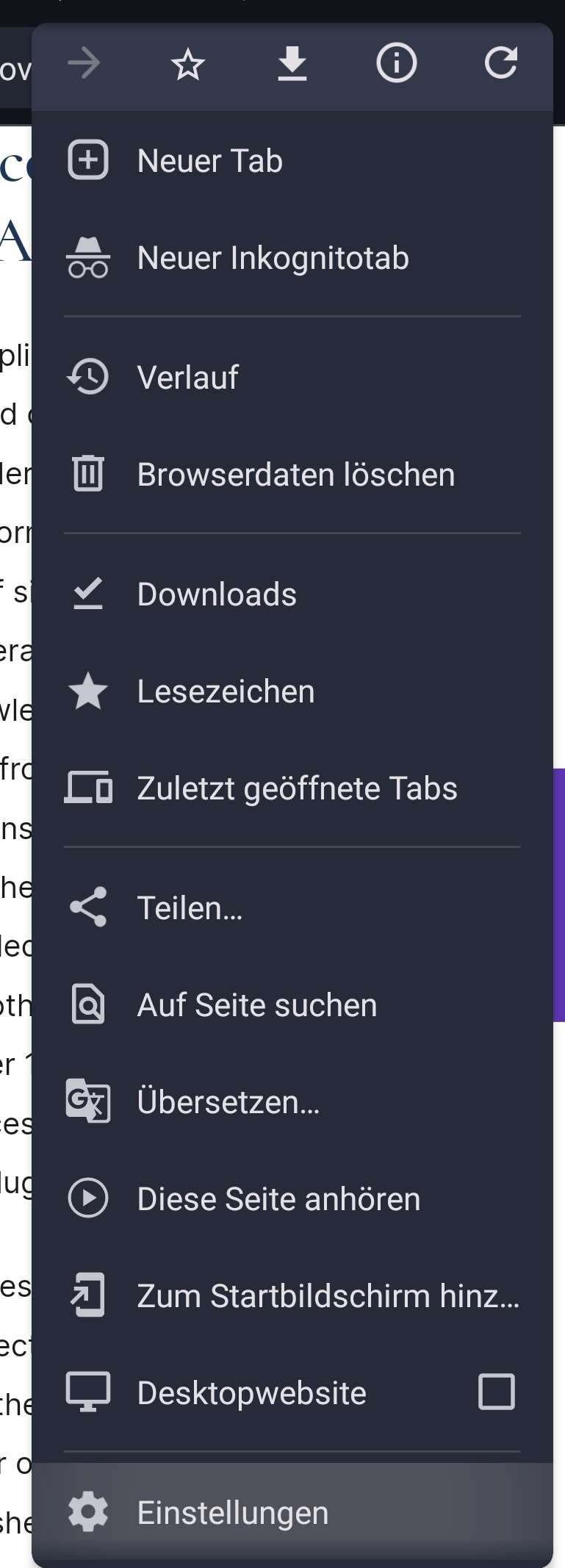 Chrome Mobile Einstellungen