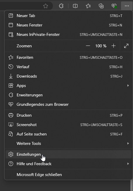 Edge Einstellungen